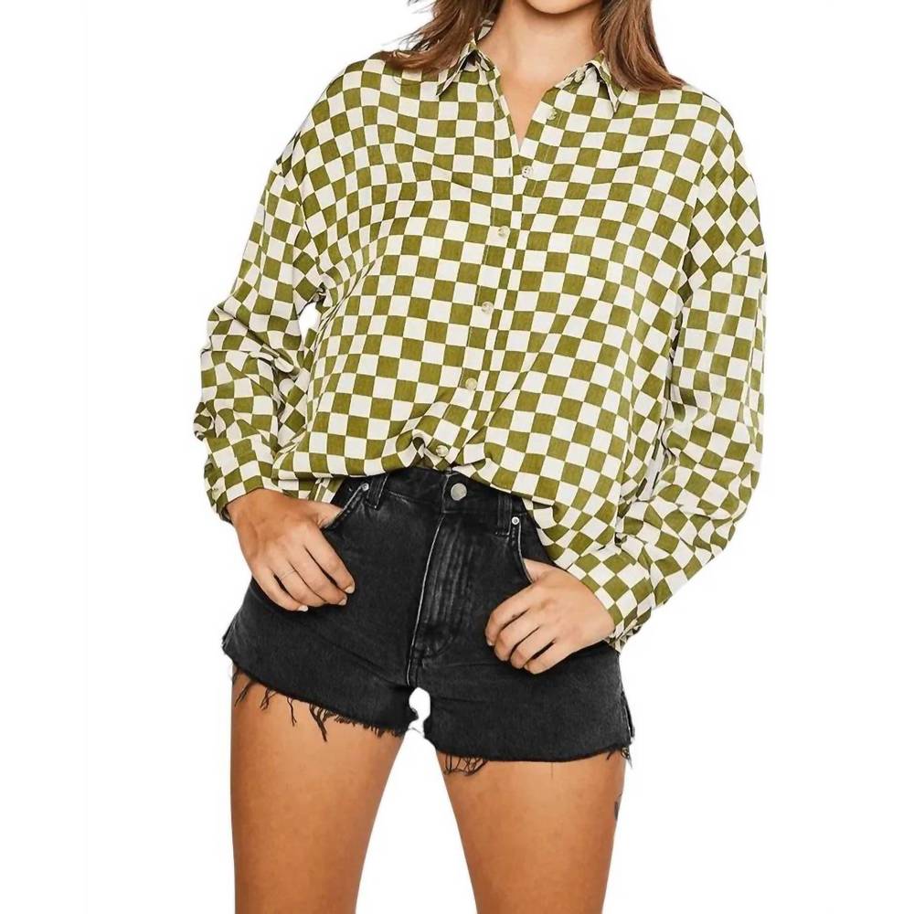 NEW PRETTY GARBAGE fiorella checkered blouse in olive